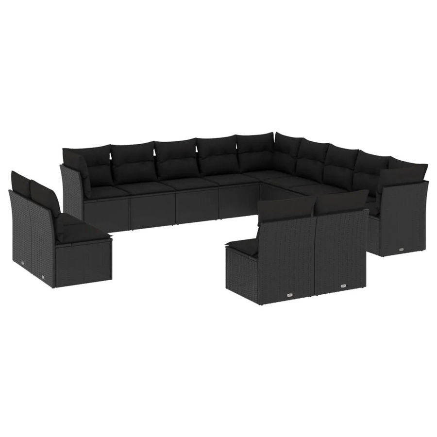 vidaXL 13-tlg. Garten-Sofagarnitur in L-Form aus Polyrattan mit Kissen in Schwarz - Bild 2