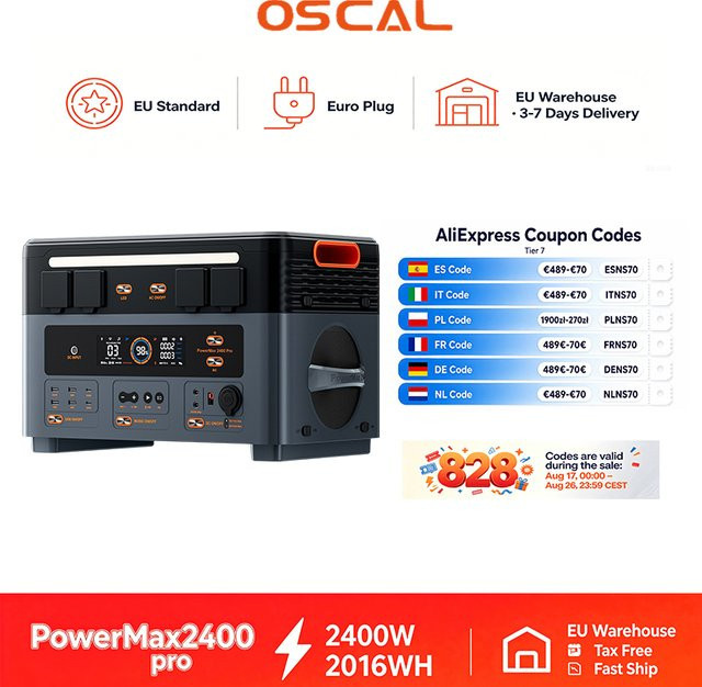 Oscal PowerMax 2400pro Tragbare Powerstation mit 2400 W und 2016 Wh für Outdoor, Camping und Notstromversorgung - Bild 1