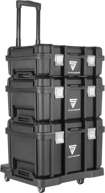 STAHLWERK Mobiler Werkzeugtrolley Schwarz mit 3 Systemboxen, Teleskopgriff und 4 Lenkrollen - Bild 1