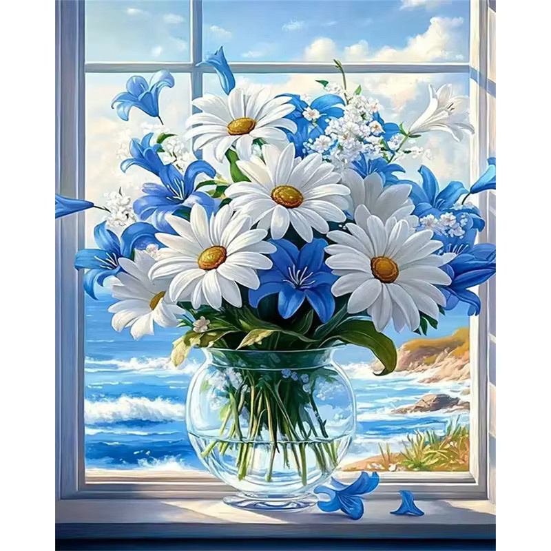 HUACAN Malen nach Zahlen Set Gänseblümchen Blumen auf Leinwand für Erwachsene in Mehrfarbig - Bild 3