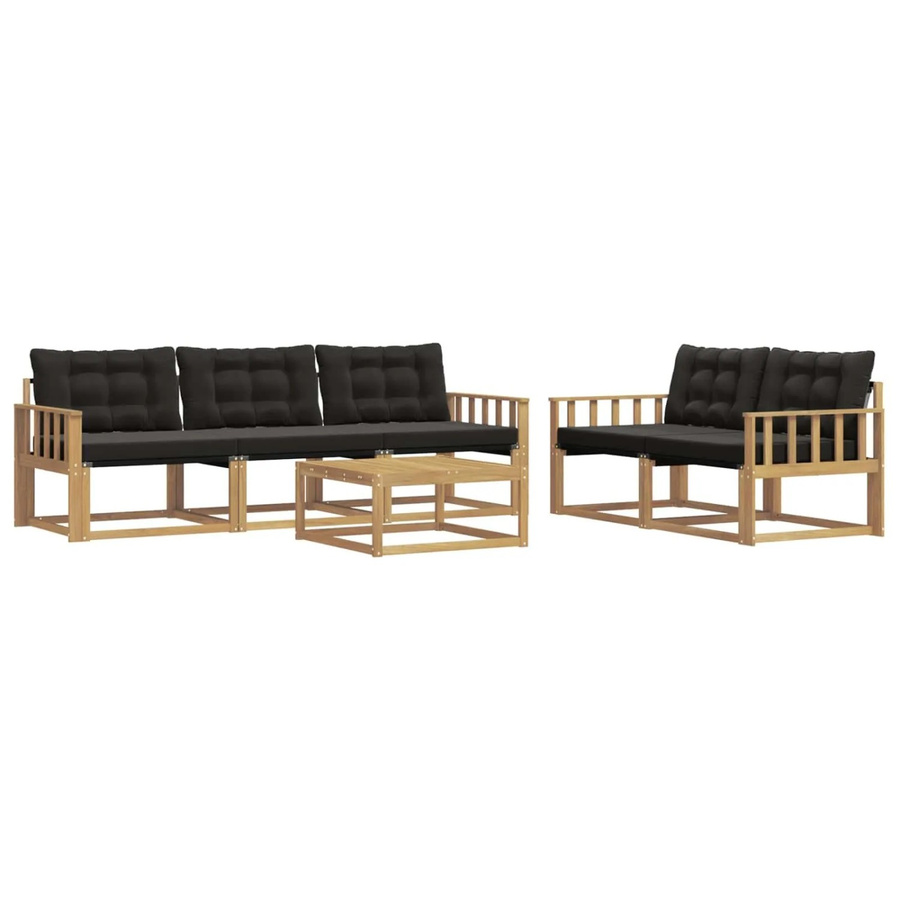 vidaXL Outdoor-Sofagarnitur aus Akazienholz mit Textilene-Polstern und Couchtisch, 6-teiliges L-Shape Set, Weiß und Schwarz, B/T/H: 79 x 79 x 37 cm - Bild 2