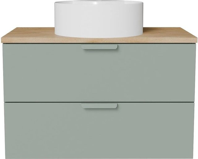 Einzelwaschtisch Avoreli aus Keramik in Mandelgrün, Breite: 80 cm, Tiefe: 50 cm, Höhe: 46 cm - Bild 1