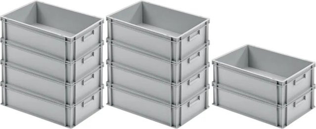 PROREGAL SparSet 10 Euroboxen mit geschlossenem Griff, Grau, H x B x T: 17,5 x 40 x 60 cm, 30 Liter Transportbehälter und Stapelbehälter - Bild 1