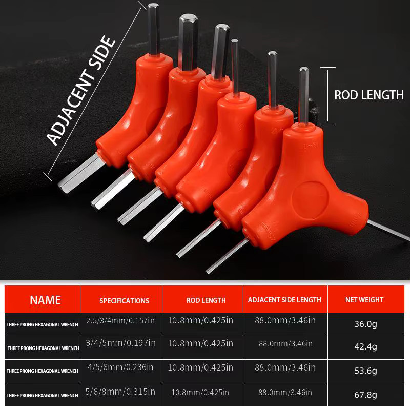 Dreiwege-Dreiecksschlüssel Fahrrad-Inbusschlüssel und Drehmomentschlüssel Set mit Sechskantschlüssel für Reparaturarbeiten in Rot und Orange - Bild 4