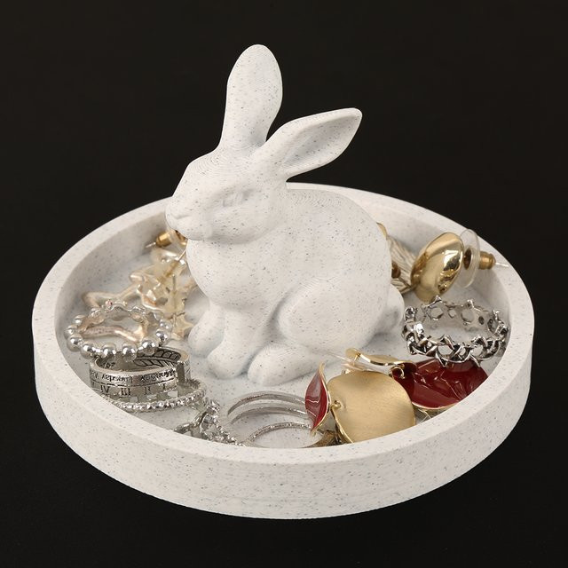 Schmuck-Aufbewahrungstablett in Kaninchenform für deinen Schreibtisch, Weiß - Bild 1