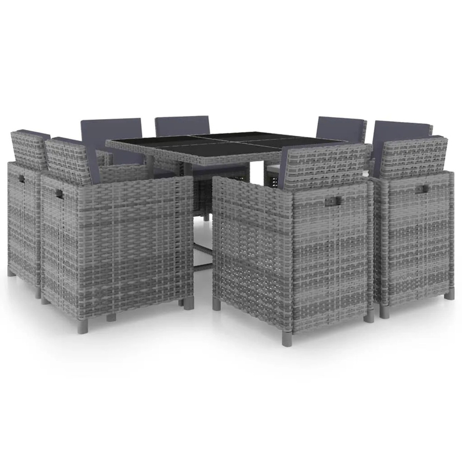 vidaXL 9-tlg Garten-Essgruppe aus Poly Rattan mit Glasplatte und Auflagen in Anthrazit - Bild 2