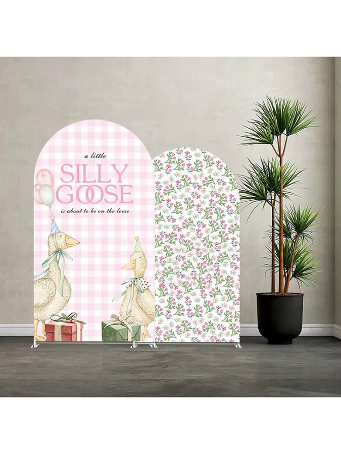 Mehofond Geburtstag Hintergrunddekor mit rosa Karo-Muster und Motiv einer Gans für Mädchen und Babypartys - Bild 2