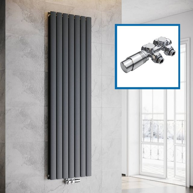 SONNI Flach Heizkörper Paneelheizkörper Wandheizung mit Mittelanschluss in Anthrazit, B: 180,0 cm, H: 53,9 cm - Bild 1