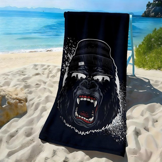Polyester-Mikrofaser-Strandtuch mit buntem Cartoon-Gorilla-Muster, hochsaugfähig, B: 40 cm, H: 60 cm - Bild 1