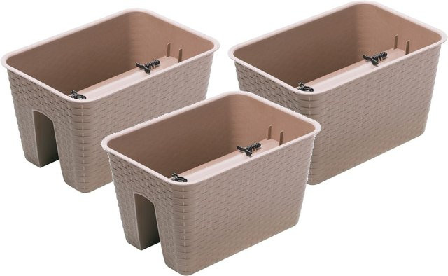 PROSPERPLAST Geländertopf Ratolla Railing 3er Set Rechteckig in Mocca Braun B/T/H: 39,6 x 27,2 x 22,5 cm - Bild 1