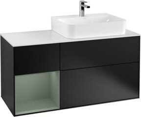 Villeroy & Boch Finion Waschtischunterschrank mit Abdeckplatte und Regal links, Farbe: Weiß und Blau lackiert, B/T/H: 120 x 50,1 x 50,1 cm - Bild 1