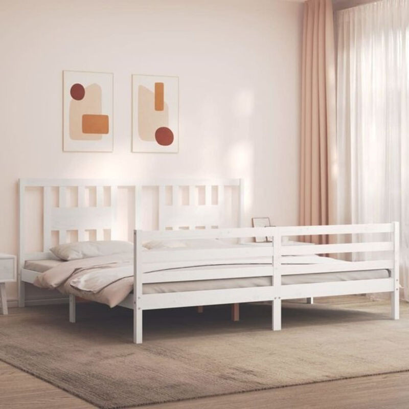 Massivholzbett aus Kiefer mit Kopfteil von VIDAXL in Weiß, B/T/H: 200 x 100 x 205,5 cm - Bild 1