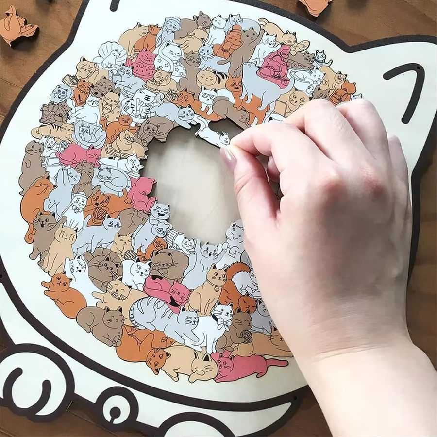 elenxs 3D-Holzpuzzle Katzenform, 135-teiliges Set - Bild 2