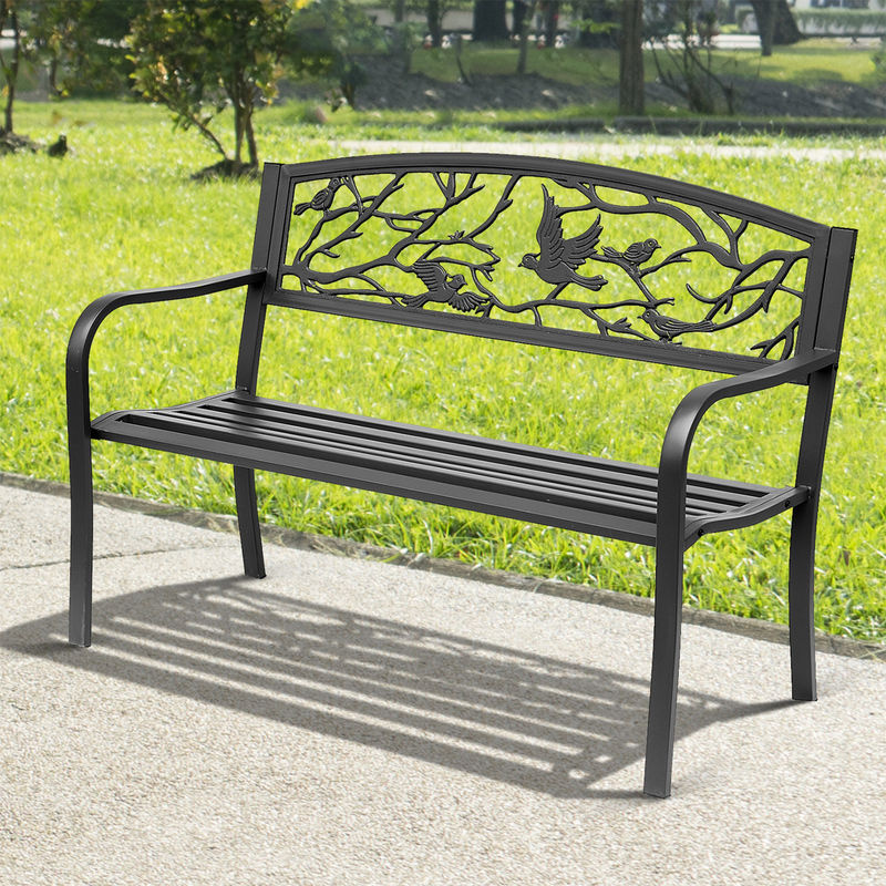 Outsunny Gartenbank 3-Sitzer im Landhausstil aus Metall mit Armlehnen, Schwarz, B: 127 cm, T: 60 cm, H: 85 cm - Bild 2