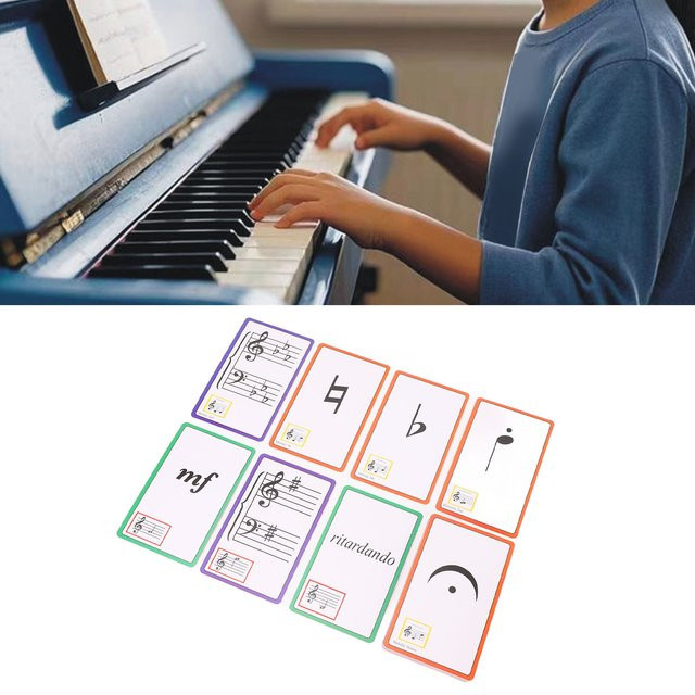 Farbcodierte Musik-Flash-Karten aus Papier, doppelseitige Lernkarten für Klaviernoten in Mehrfarbig - Bild 1