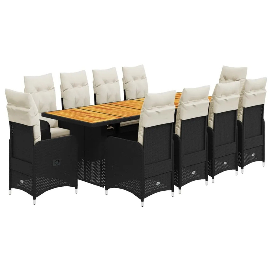 vidaXL 11-tlg Garten-Bistro-Set aus PE-Rattan und Akazienholz in Schwarz mit Kissen - Bild 2