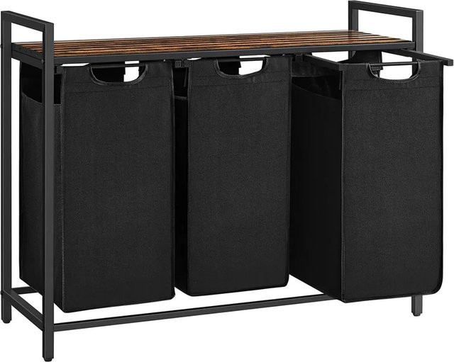 Vasagle Wäschesammler mit 3 Fächern und Ablage, Wäschekorb aus Oxford-Gewebe, Braun-Schwarz, B/T/H: 92,5 x 33 x 72 cm - Bild 1