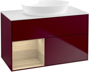 V&B Waschtischunterschrank Finion 100 in Weiß mit Eichenregal, Breite: 100 cm, Tiefe: 50,1 cm, Höhe: 50,1 cm - Bild 1
