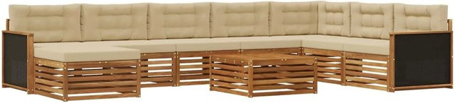 vidaXL Outdoor-Sofagarnitur aus Massivholz Akazie in L-Form, 9-teiliges Set mit Polstern in Natur und Beige - Bild 1