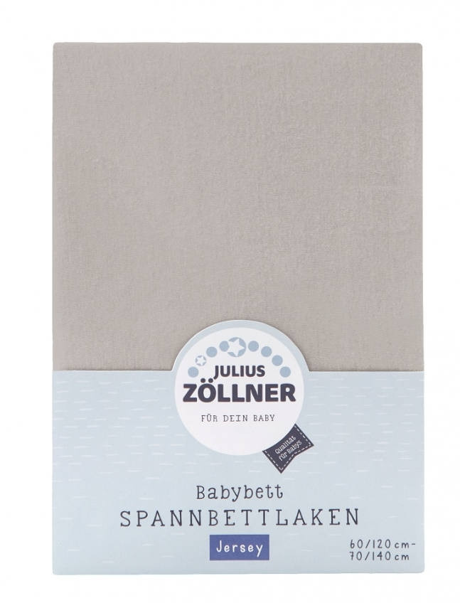 Julius Zöllner Jersey Spannbetttuch aus Baumwolle für Kinderbetten, Farbe: Taupe, B/T: 70 x 140 cm - Bild 1