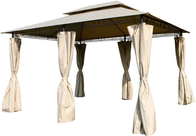 Lex XXL Metall Pavillon Doppeldach mit Seitenteilen in Beige, B/T: 400 x 300 cm - Bild 1