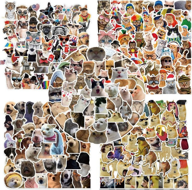 50 Stück Lustige Meme Aufkleber mit Katzen und Hunden in Multicolour für Laptop, Telefon und Gepäck von BulingBulingStickers Shop - Bild 1