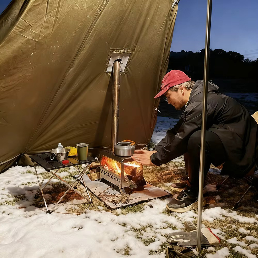 HIDE WALKER 2-Personen Winterpyramiden-Heißzelt, flammhemmendes und wasserdichtes Outdoor-Camping-Tipi-Zelt mit Brennholz-Herd-Funktion - Bild 6