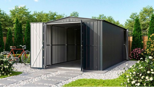 Globel Gerätehaus Parker 1015 aus Metall in Anthrazit mit Satteldach, Breite: 465 cm, Tiefe: 308 cm, Höhe: 224,6 cm - Bild 3