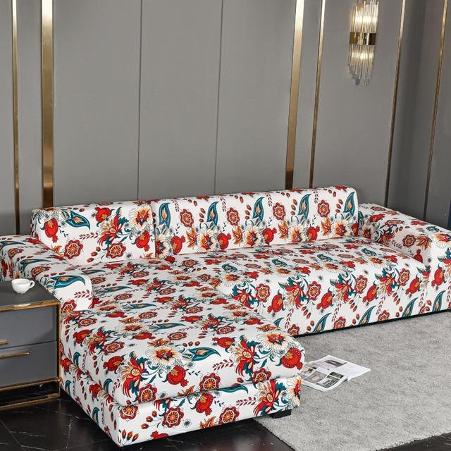 S-EMIGA Floraler Couchbezug für Ecksofas, elastischer Stretchbezug aus Polyester in Multicolour, Breite: 190-230 cm - Bild 1