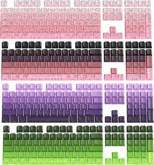 Schwarze PBT-Tastenkappen im Marmor-Crack-Design mit seitlicher Gravur, zweifarbiges Set für 97/134 Tasten - Bild 1