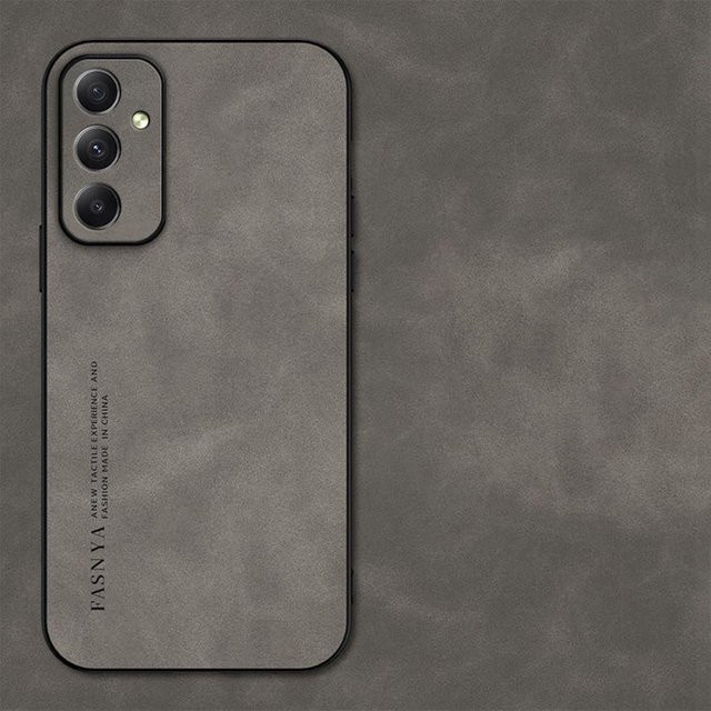 Luxuriöse matte Lammleder-Schutzhülle für Samsung Galaxy S26 S25 S24 S23 FE A55 A54 A35 A25 A15 A16 A26 A06 A05S in Grau - Bild 1