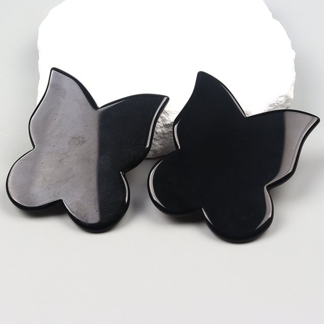 Muyijaderies Obsidian Schmetterling Gua Sha Werkzeug, Unisex, Gesicht und Körper - Bild 1