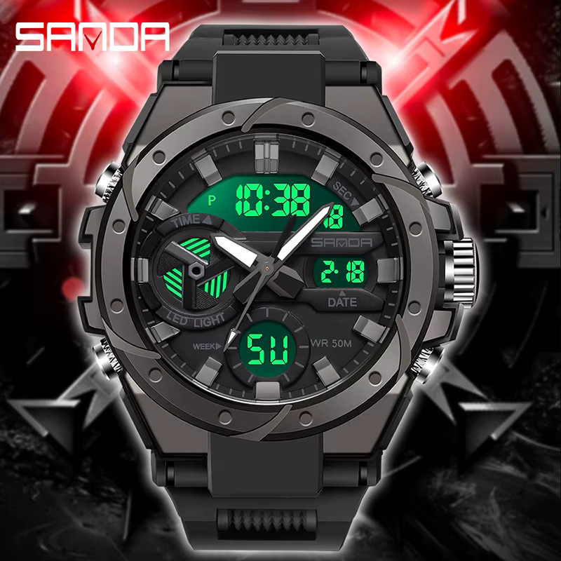 Sanda Armbanduhr, Digitaluhr, Quarz, Chronograph, Schwarz, Herren - Bild 5