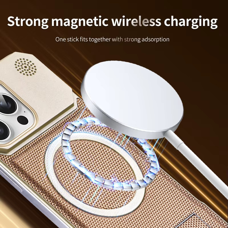 EUCAGR MagSafe Magnetische Drahtlose Lade PU Telefon Hülle mit Aromatherapie-Funktion und Standfunktion für iPhone 17 16 15 14 13 12 11 XS XR in Schwarz - Bild 4