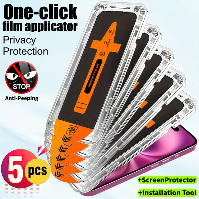 NNBILI 5 Stück Sichtschutzfolie Displayschutzfolie für iPhone 17 16 15 14 13 12 11 Pro Max und 17Air Serie inklusive Installationswerkzeug - Bild 1