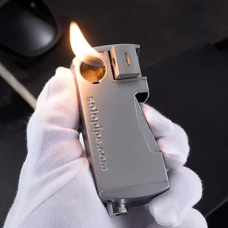 LAFAGIET Retro Vintage Pfeifenfeuerzeug in Silber, winddichtes Metallfeuerzeug mit mechanischer Seitenpresse - Bild 2