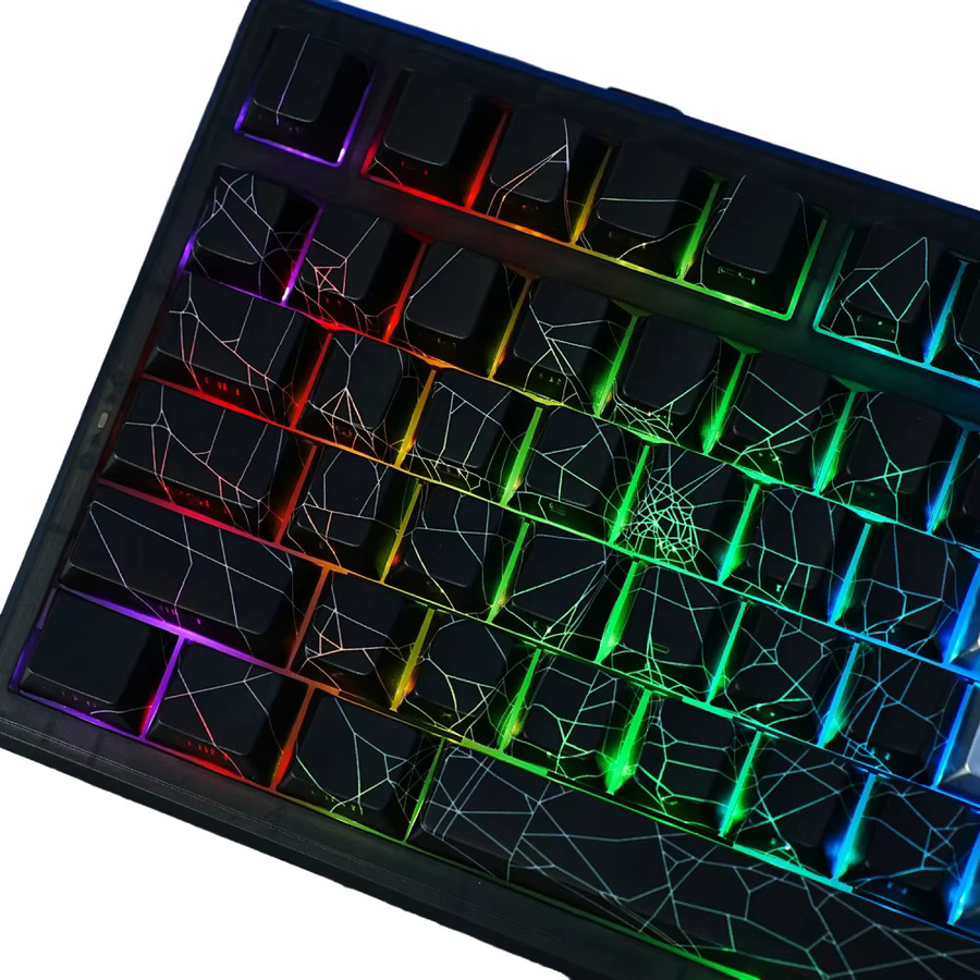Spider Web Keycaps Cherry Profile Shine Through Tastenkappen-Set für mechanische Tastaturen, 130 Stück, Schwarz - Bild 2