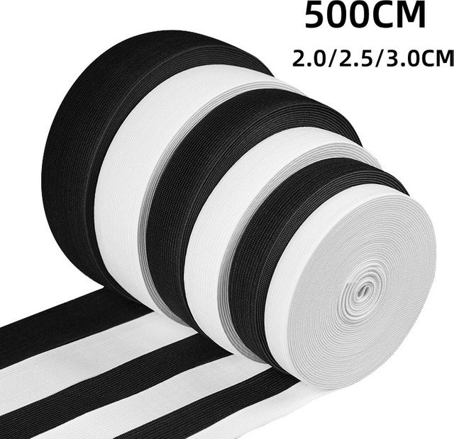 Hochelastisches Latex-Gummiband als DIY Nähzubehör in Schwarz und Weiß, Dicke: 2 cm, 2,5 cm oder 3 cm - Bild 1