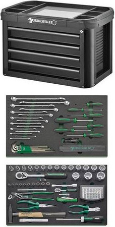 Stahlwille Werkzeugsortiment in 93 TOP BOX/130, 130-teilig, Schwarz, B: 47,7 cm, H: 46,5 cm, T: 75,0 cm