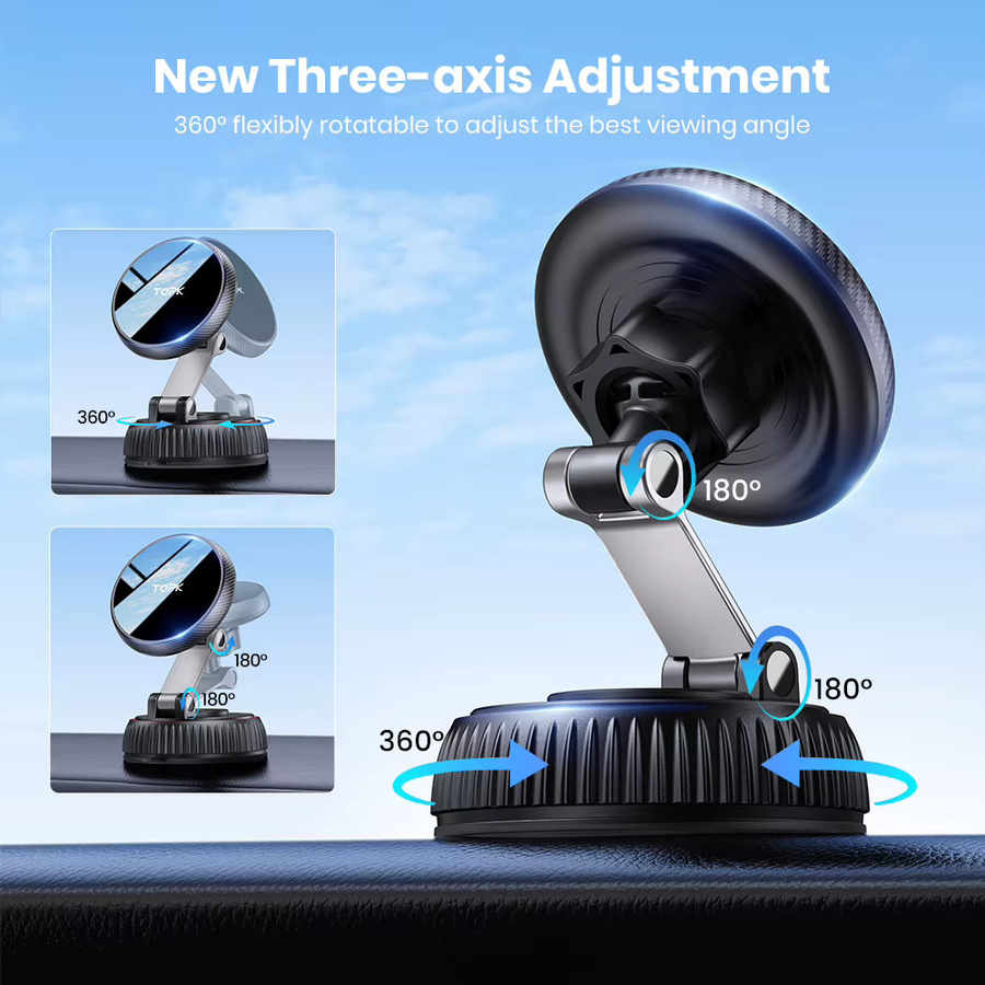 TOPK Magnetische Autotelefonhalterung für MagSafe mit 360 Grad Rotation, Saugnapf-Ständer für Armaturenbrett, Schreibtisch oder Wand, Schwarz - Bild 3