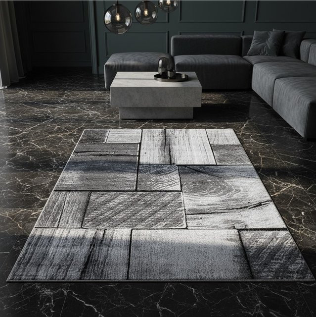 Kurzflorteppich Kadima Design DRAU in 3D-Holzoptik, Schwarz/Grau, B: 80 cm, T: 150 cm - Bild 1