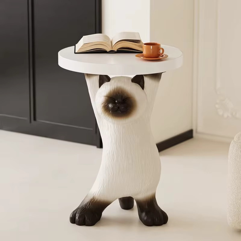 Moderne Katzenfigur aus Keramik von Oeny in Weiß mit Ablagefach als kreative Skulptur und Dekoration - Bild 2