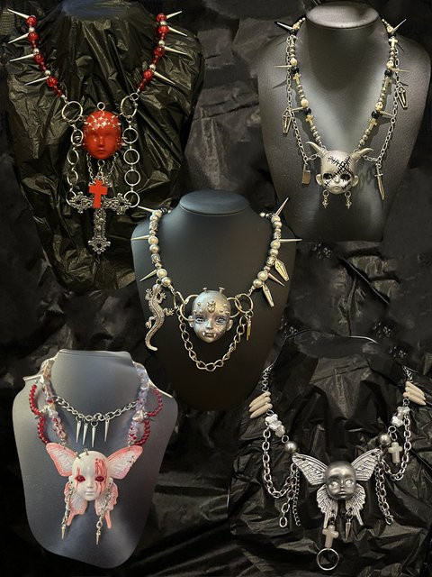ZHUHE Halskette Set, Gesicht Puppe, Gothic, Silber, Unisex - Bild 1