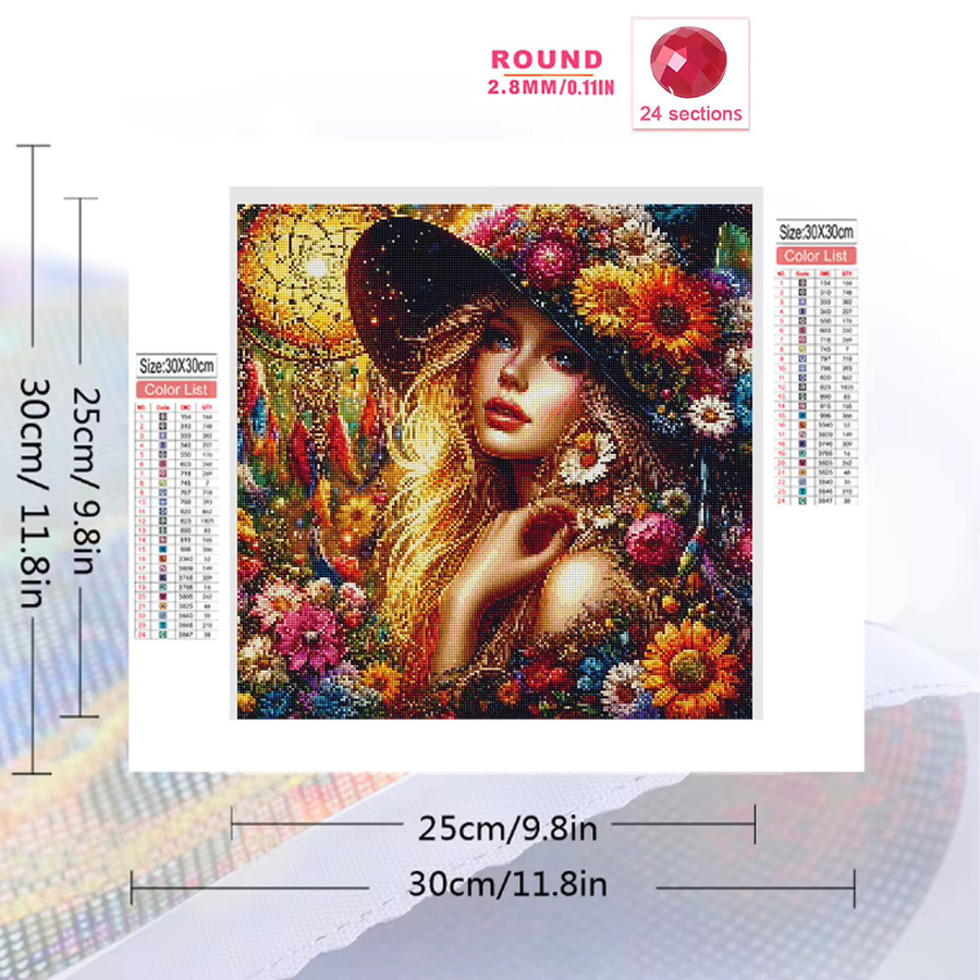 EverShine Diamant-Mosaik Mädchenporträt mit Blumen-Motiv als handgemachtes Strass-Stickerei-Bild in Multicolour - Bild 2