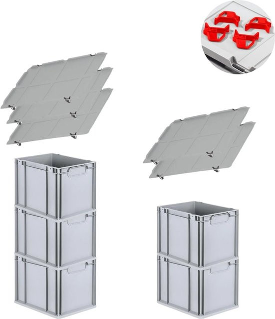 PROREGAL Spar Set mit 5 Eurobox Nextgen Economy inklusive Auflagedeckeln und 4 Schiebeschnappverschlüssen, Farbe Rot, H x B x T: 32 x 30 x 40 cm, 30 Liter pro Box - Bild 1