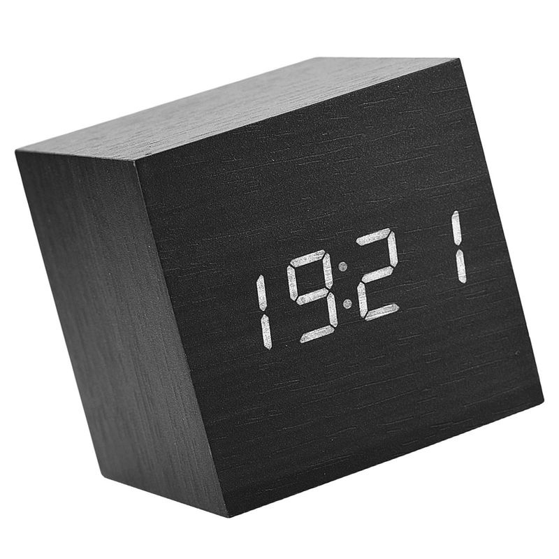 Tooarts Digitaler Holz Wecker mit LED Display und Temperaturanzeige, Schwarz, B/T/H: 6 x 6 x 6 cm - Bild 3