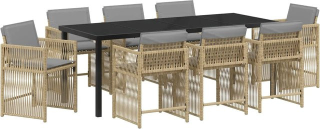 vidaXL Garten Essgruppe aus Poly-Rattan in Beige mit Tisch und 8 Stühlen - Bild 1