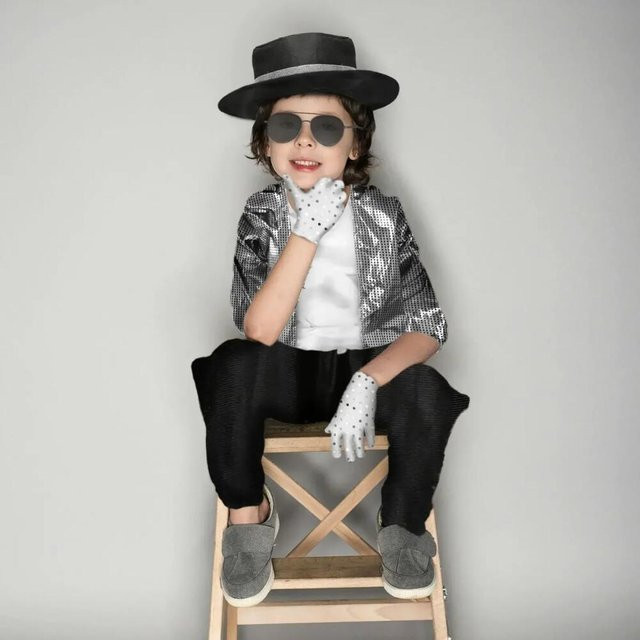 cosfans Michael Jackson Kostüm, Schwarzer Anzug, Jungen, Schwarz - Bild 1
