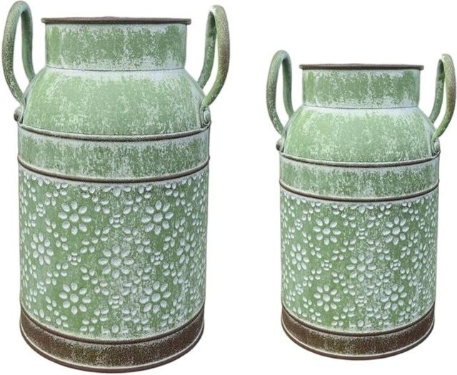 Grüne Metallvase im Retro-Stil für rustikale Dekorationen und Blumenhalter - Bild 1