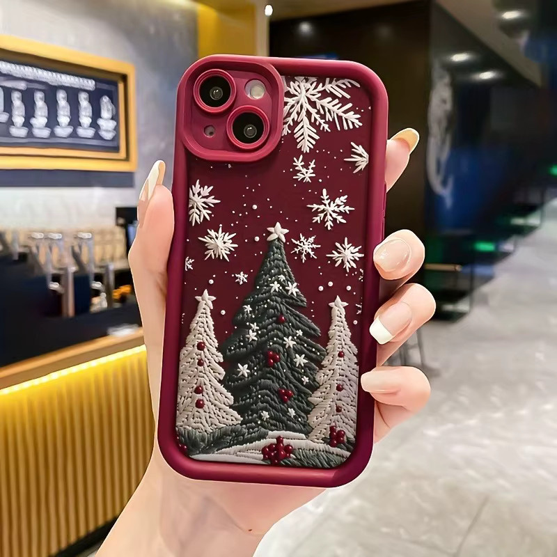 Schutzhülle aus TPU mit Weihnachtsbaum- und Schneeflockenmuster für iPhone 11 bis iPhone 17 Pro Max, Farbe: Rot - Bild 4